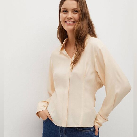 Mango Pleated Blouse Flowy Shirt New - Picture 1 of 7